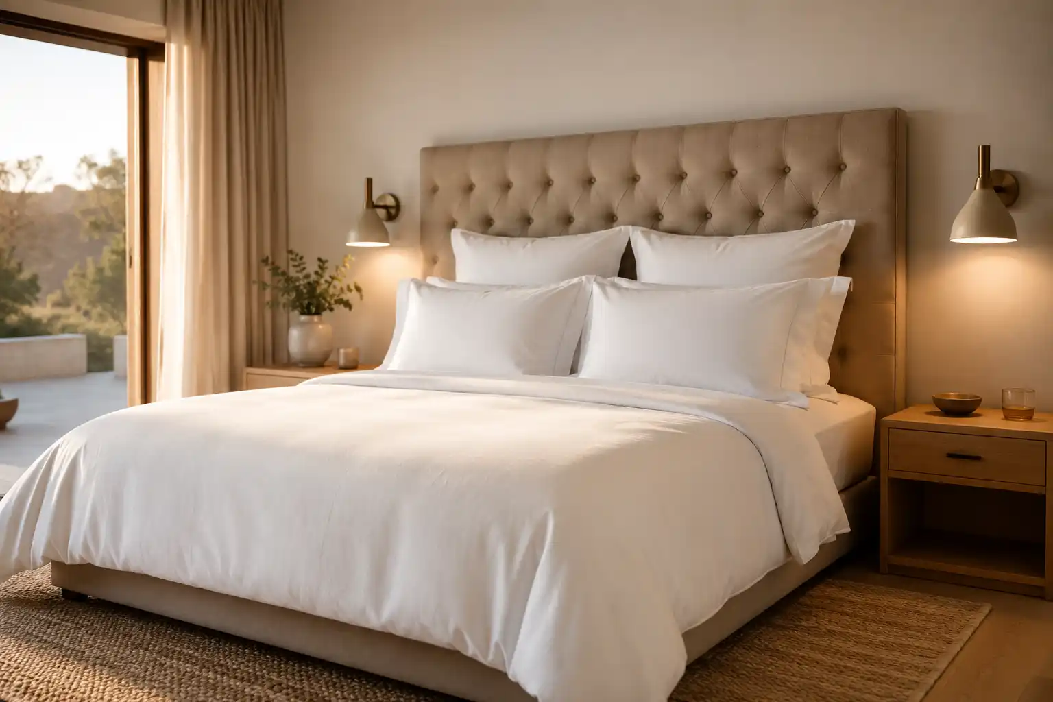 équipement premium Airbnb - chambre avec literie confortable et éclairage chaleureux