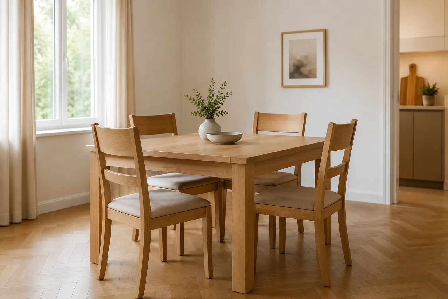 meubles Airbnb durables - salle à manger avec table résistante et chaises stables