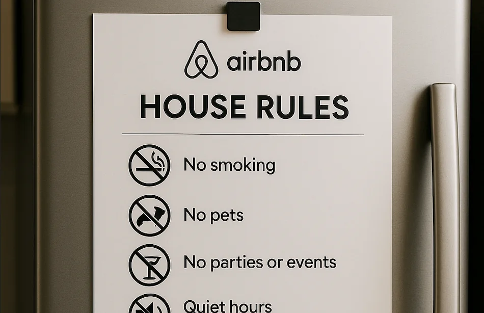 règlement intérieur Airbnb affiché sur le frigo du logement