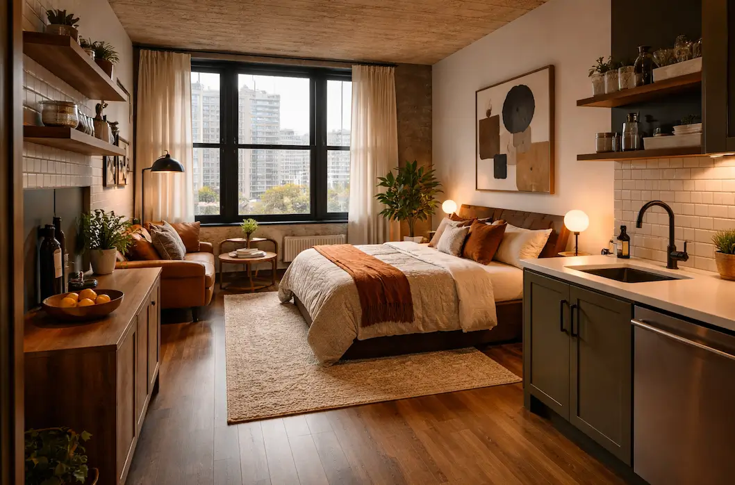 studio Airbnb rentable - zones définies coin nuit coin repas coin détente