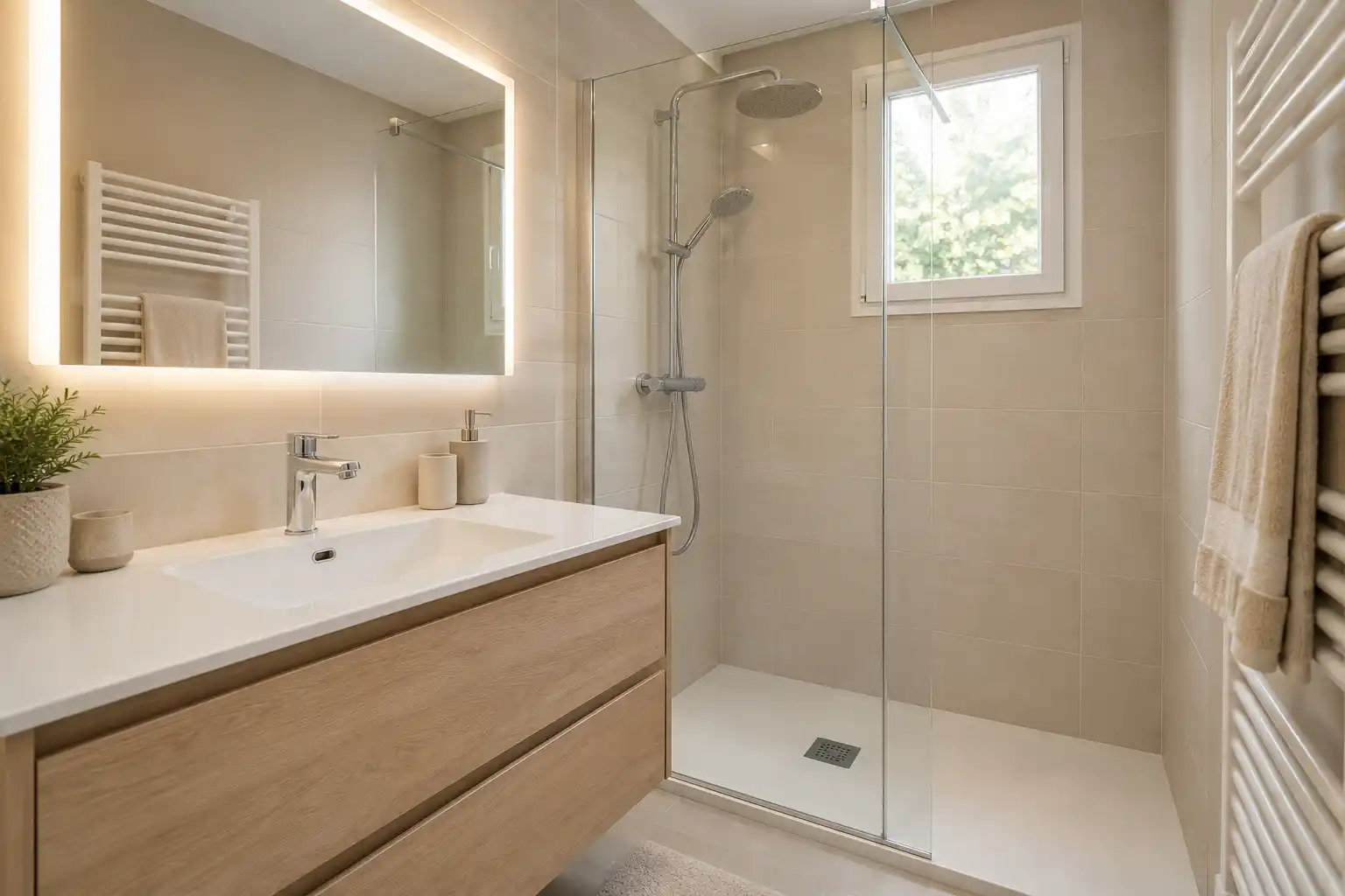 travaux rentables Airbnb - salle de bain rénovée légère joints paroi éclairage